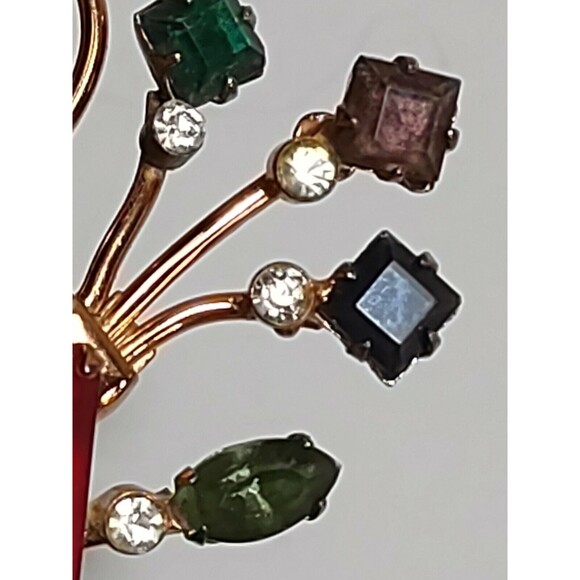 Coro Sterling Craft Vermeil Flower Bouquet Red Green Purple Blue Stone Brooch - Picture 6 of 9